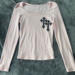 Pink Long Sleeve Top with Cross Design
